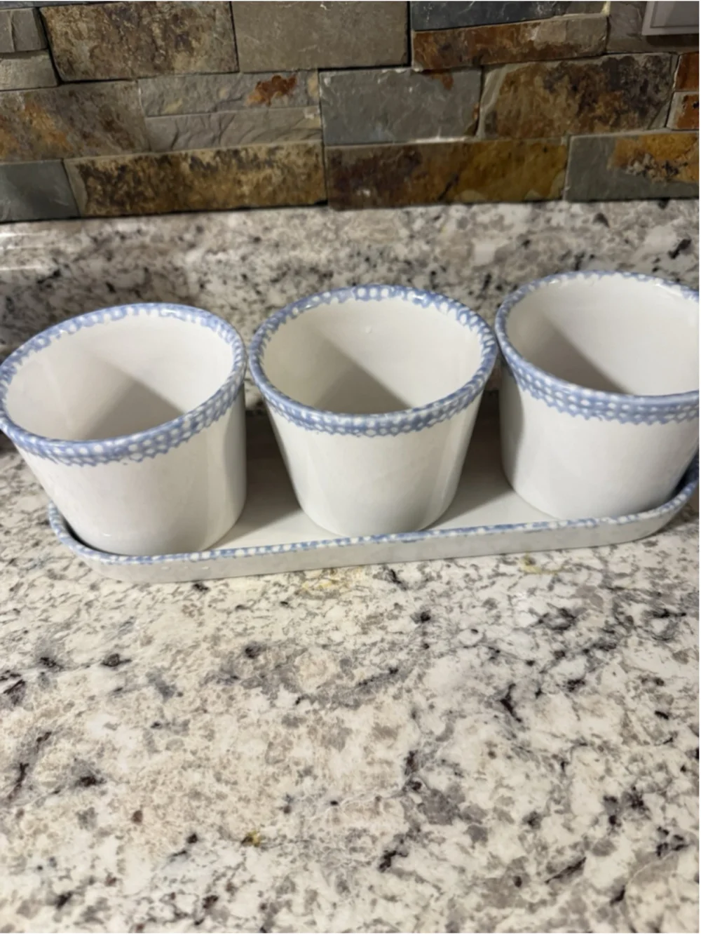 VTG Corning Corelle 3 Blue Heart Ceramic Window Planters with Tray Cottage